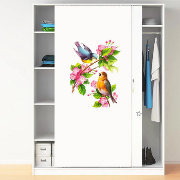 Three Ratels QCF146 Красива стикер за стена с цветя и птици Стикер за тоалетна