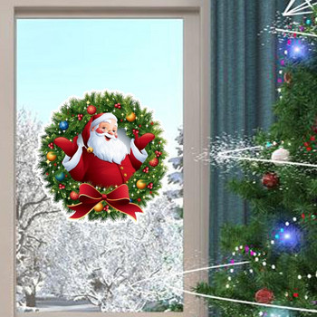 Весела Коледа Дядо Коледа венец Модел Pvc стикер Прозорец Стикер за стена Всекидневна Домашно парти Новогодишни стикери Декор