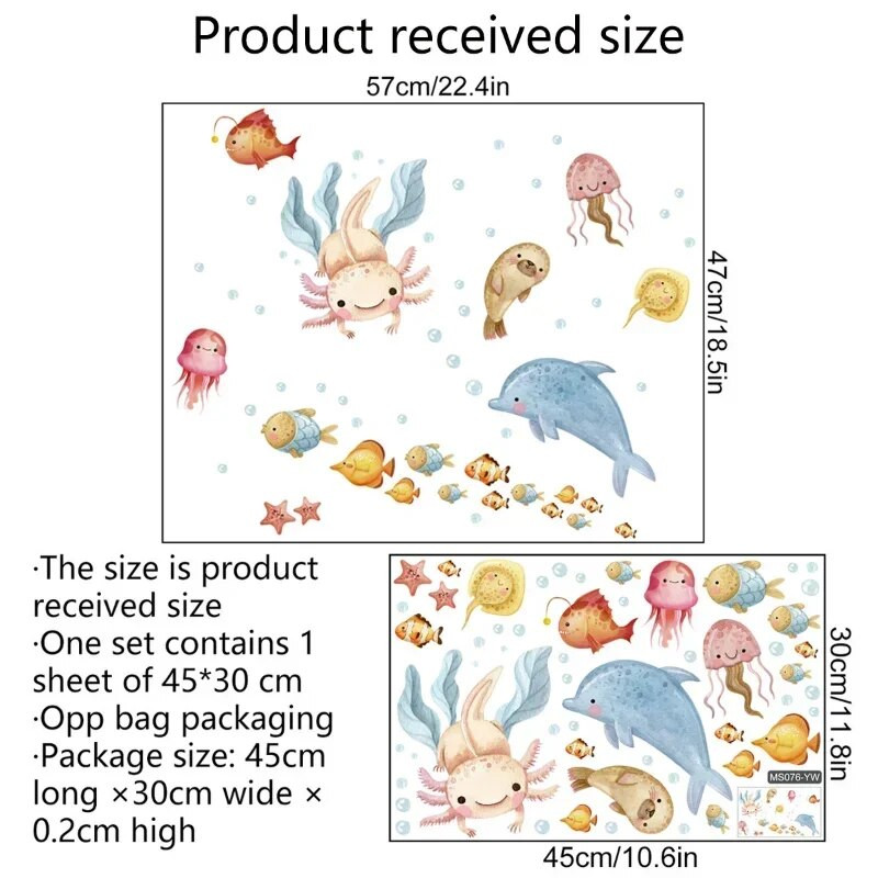 Αυτοκόλλητα τοίχου με ψάρια θάλασσας για παιδικά δωμάτια Μπάνιο κρεβατοκάμαρα Διακόσμηση σπιτιού Κινούμενα σχέδια ζωάκια Bubble Fish Αυτοκόλλητα τοίχου Diy Τοιχογραφία
