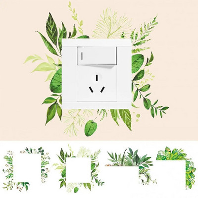 Φύλλο πράσινο φυτό Προσωπικότητα Αυτοκόλλητο τοίχου Διακόπτης φωτός PVC Διακοσμητικό σπίτι Αυτοκόλλητο