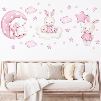 Бебешки стикери за стая за момичета Стикери за стена с анимационен розов заек Декорация на спалня Детска стая Детска стая Стикери за детска градина