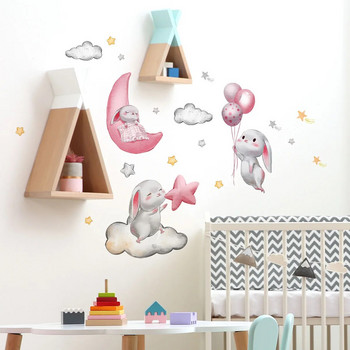 Бебешки стикери за стая за момичета Стикери за стена с анимационен розов заек Декорация на спалня Детска стая Детска стая Стикери за детска градина
