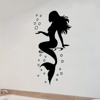 Моден стикер за стена с дизайн на русалка Красиви водоустойчиви стикери за баня, тоалетна, спалня, декорация, декорация на дома