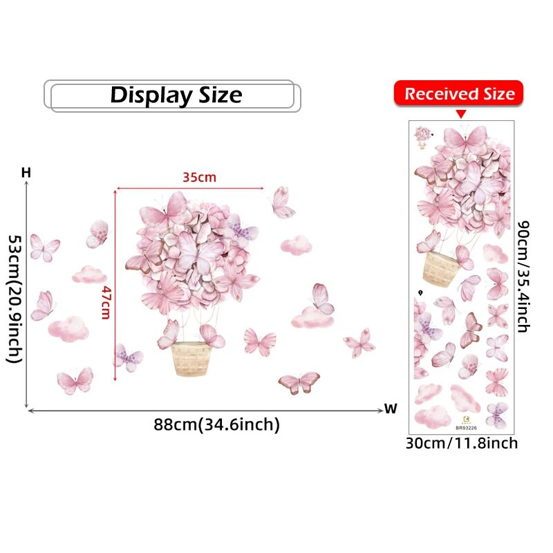 Αυτοκόλλητα τοίχου με ροζ λουλούδι αερόστατο πεταλούδα για το παιδικό δωμάτιο Αυτοκόλλητα τοίχου παιδικού δωματίου Υπνοδωμάτιο Σαλόνι Σπίτι Διακόσμηση Τοιχογραφίες