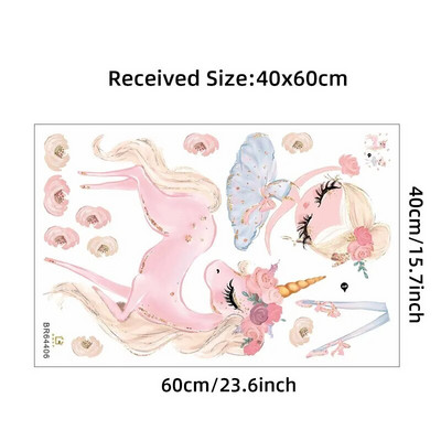 Autocolante de perete pentru fete de balet cu unicorn roz de desene animate pentru decorarea casei de la grădiniță, detașabilă, impermeabilă, din PVC