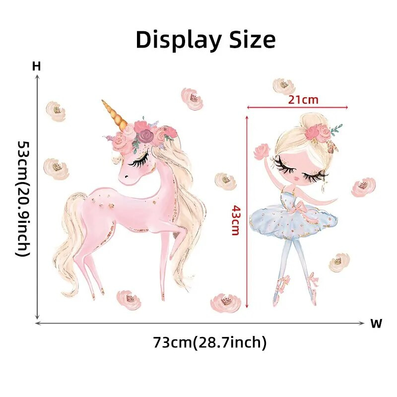 Autocolante de perete pentru fete de balet cu unicorn roz de desene animate pentru decorarea casei de la grădiniță, detașabilă, impermeabilă, din PVC