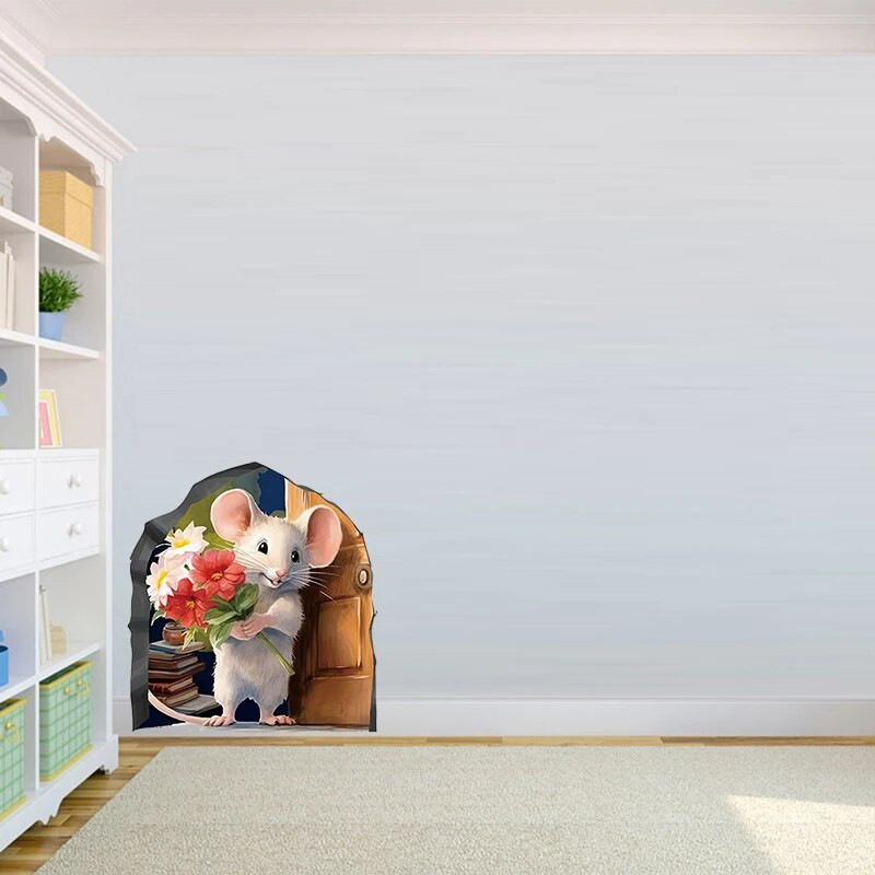 T293# Наклейка Интерьерная Funny Mouse Hole Sienas Uzlīmes Ūdensizturīgs Karikatūra Mājas Apdares Dzīvojamās istabas uzlīmes