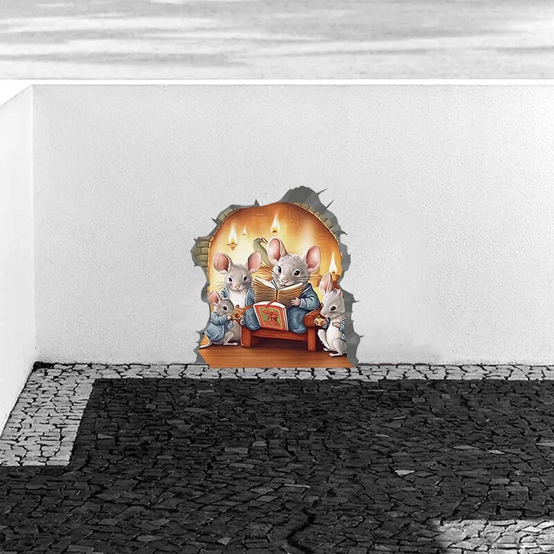T293# Наклейка Интерьерная Funny Mouse Hole Sienas Uzlīmes Ūdensizturīgs Karikatūra Mājas Apdares Dzīvojamās istabas uzlīmes