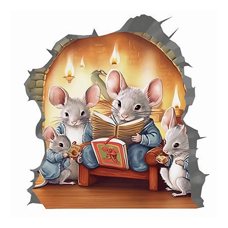 T293# Наклейка Интерьерная Funny Mouse Hole Sienas Uzlīmes Ūdensizturīgs Karikatūra Mājas Apdares Dzīvojamās istabas uzlīmes