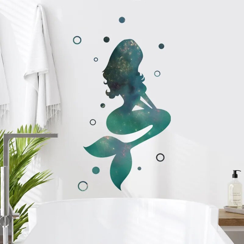 Mermaid Sun Catcher uzlīmes logiem Dzīvojamās istabas mājas dekors Nāras sienas uzlīmes Vinila multfilmas sirēna princeses sienas uzlīme