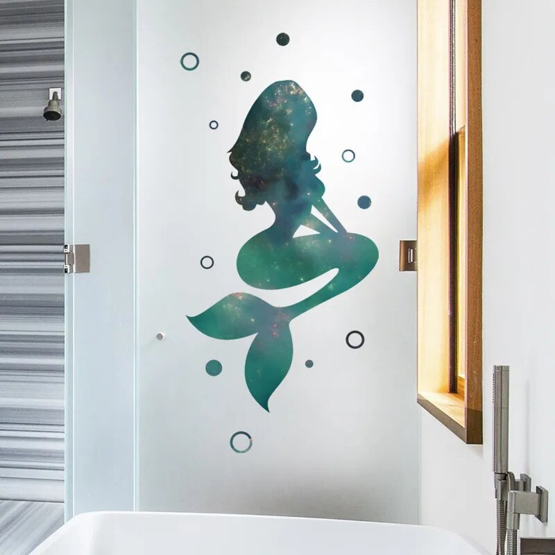 Mermaid Sun Catcher uzlīmes logiem Dzīvojamās istabas mājas dekors Nāras sienas uzlīmes Vinila multfilmas sirēna princeses sienas uzlīme