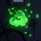 Karikatūra Vienradzis Gaismas sienas uzlīme bērnu istabai Guļamistabai Dzīvojamās istabas sienas dekors Tapetes Mirdz tumsā Tauriņu uzlīmes