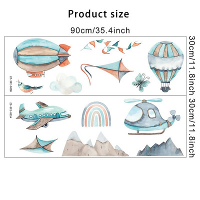 Karstā gaisa balonu sienas uzlīmes zēniem, bērniem, bērnu istabas dekors Māksla Lidmašīnas dirižablis PVC noņemamas uzlīmes DIY sienas gleznojums