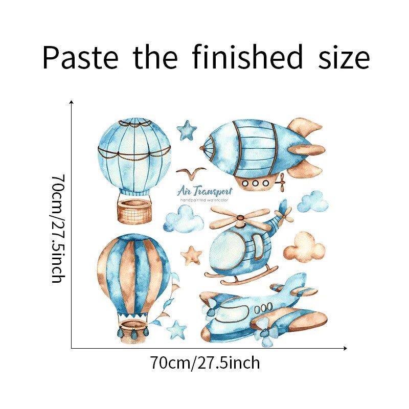 Karstā gaisa balonu sienas uzlīmes zēniem, bērniem, bērnu istabas dekors Māksla Lidmašīnas dirižablis PVC noņemamas uzlīmes DIY sienas gleznojums