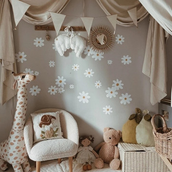 Boho Daisy Flowers Λευκά καφέ αυτοκόλλητα τοίχου για παιδικό δωμάτιο Αυτοκόλλητα τοίχου για βρεφικό δωμάτιο Διακόσμηση σπιτιού Εσωτερικό υπνοδωματίου για κορίτσια