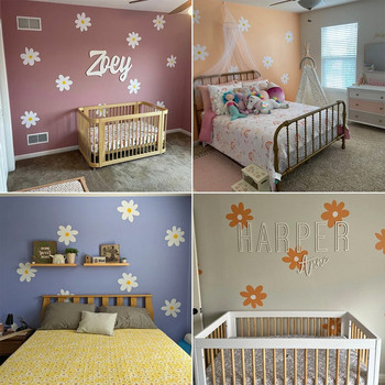 Boho Daisy Flowers Λευκά καφέ αυτοκόλλητα τοίχου για παιδικό δωμάτιο Αυτοκόλλητα τοίχου για βρεφικό δωμάτιο Διακόσμηση σπιτιού Εσωτερικό υπνοδωματίου για κορίτσια