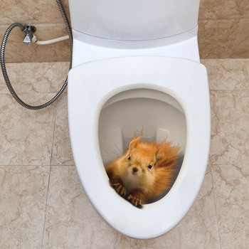 Αυτοκόλλητο τοίχου 3D Cartoon Squirrel Τουαλέτα μπάνιου Σαλόνι Διακόσμηση σπιτιού Αφίσα Ταπετσαρία φόντου Wc Κάλυμμα τουαλέτας