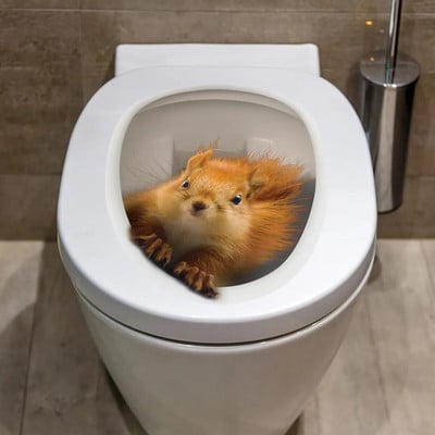 Αυτοκόλλητο τοίχου 3D Cartoon Squirrel Τουαλέτα μπάνιου Σαλόνι Διακόσμηση σπιτιού Αφίσα Ταπετσαρία φόντου Wc Κάλυμμα τουαλέτας