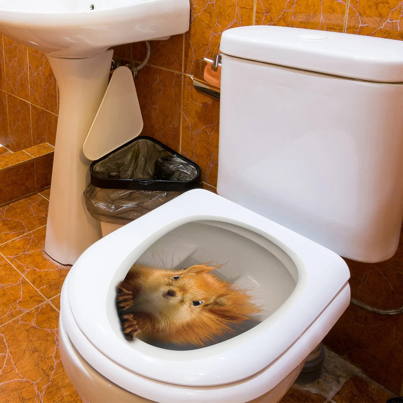 3D animacinių filmų Voverės sienos lipdukas Vonios kambarys Tualetas Svetainė Namų dekoravimo Plakatas Fono Tapetai Wc Tualeto dangtelio lipdukas