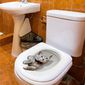 Χαριτωμένο τρισδιάστατο αυτοκόλλητο γάτας Κάλυμμα μπάνιου τουαλέτας Αυτοκόλλητο 3D αυτοκόλλητα τοίχου Αξεσουάρ τουαλέτας ζώων Διασκέδαση για διακόσμηση μπάνιου σπιτιού