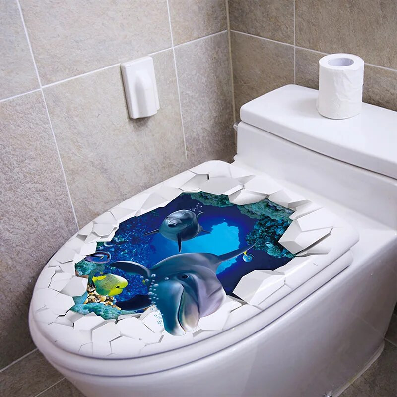 1db 3D WC-ülőke fali matrica művészet tapéta fürdőszobai matricák öntapadós, levehető WC-fedél matrica lakberendezési kiegészítők