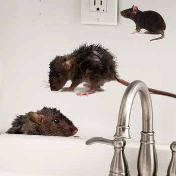 Μαύρο φοβισμένος αρουραίος ποντίκι Αστεία αυτοκόλλητα τουαλέτας Διακόσμηση μπάνιου Αυτοκόλλητο 3D καρτούν ποντίκι τοίχου