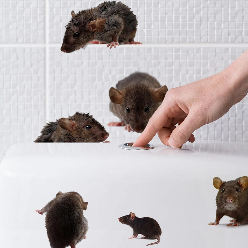 Melnas nobiedētas žurkas peles Smieklīgas tualetes uzlīmes Vannas istabas dekorācijas uzlīme 3D multfilmas peles sienas uzlīme