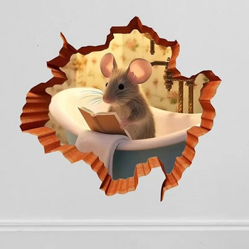 M735 Χαριτωμένο αυτοκόλλητο τοίχου με τρύπα ποντικιού, βιβλίο ανάγνωσης ποντικιού σε αυτοκόλλητο με τρύπα τοίχου, αυτοκόλλητο με τρύπα ποντικιού, διακόσμηση για ανάγνωση ποντικιού