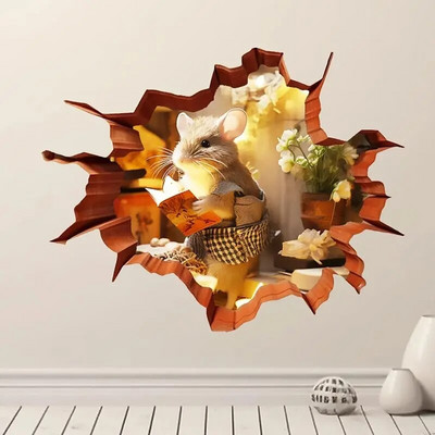 M735 Aranyos egérlyuk falmatrica , Egér olvasókönyv fali lyukban matrica, Egérlyuk matrica, Egér olvasó dekor