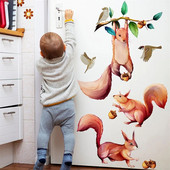 M12 radošā multfilma Dzīvnieks Vāvere Putns Sienas uzlīme Bērnu istabas fons Mājas noformējums Murals Dzīvojamās istabas tapetes Smieklīgi D