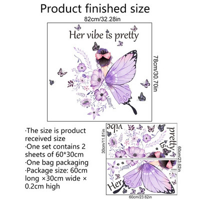 M40 Butterfly Girl Ziedi Sienas uzlīme Meiteņu istabas fons Mājas apdare Sienu gleznojums Dzīvojamās istabas tapetes Smieklīga uzlīme