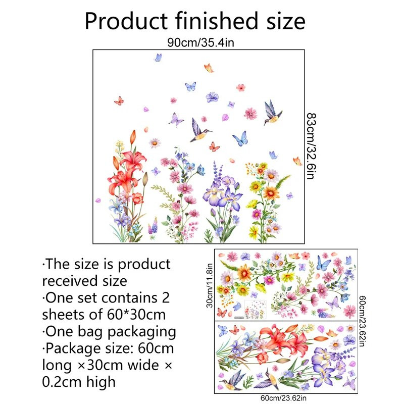 M44 Augalai Gėlės Drugeliai Sienos lipdukas Vaikų kambario fonas Namų dekoravimas Svetainės tapetai Juokingi lipdukai