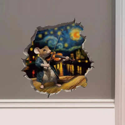 M456 Nakts pilsētā Dejojošs peles pāris ar peles cauruma uzlīmi — 3D sienas uzlīme ar peles caurumu