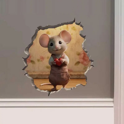 M456 Nakts pilsētā Dejojošs peles pāris ar peles cauruma uzlīmi — 3D sienas uzlīme ar peles caurumu