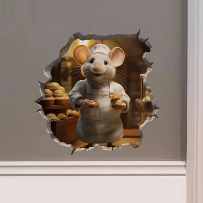 M456 Nakts pilsētā Dejojošs peles pāris ar peles cauruma uzlīmi — 3D sienas uzlīme ar peles caurumu