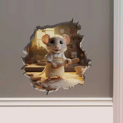 M456 Nakts pilsētā Dejojošs peles pāris ar peles cauruma uzlīmi — 3D sienas uzlīme ar peles caurumu
