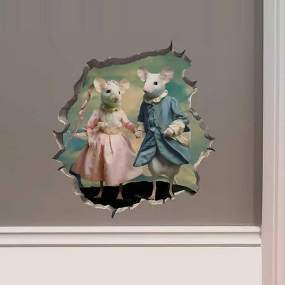 M456 Nakts pilsētā Dejojošs peles pāris ar peles cauruma uzlīmi — 3D sienas uzlīme ar peles caurumu