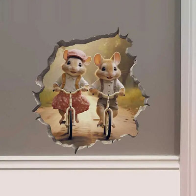 M456 Nakts pilsētā Dejojošs peles pāris ar peles cauruma uzlīmi — 3D sienas uzlīme ar peles caurumu