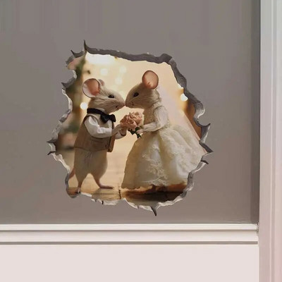 M456 Nakts pilsētā Dejojošs peles pāris ar peles cauruma uzlīmi — 3D sienas uzlīme ar peles caurumu