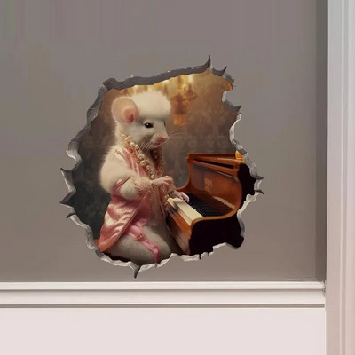 M456 Nakts pilsētā Dejojošs peles pāris ar peles cauruma uzlīmi — 3D sienas uzlīme ar peles caurumu