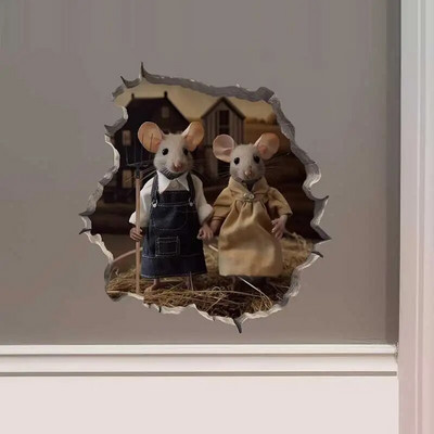 M456 Nakts pilsētā Dejojošs peles pāris ar peles cauruma uzlīmi — 3D sienas uzlīme ar peles caurumu