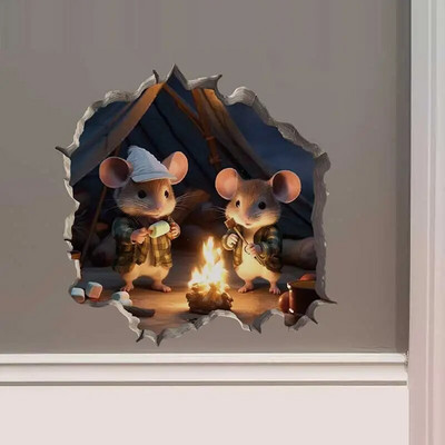 M456 Nakts pilsētā Dejojošs peles pāris ar peles cauruma uzlīmi — 3D sienas uzlīme ar peles caurumu