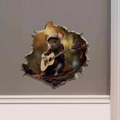 M456 Nakts pilsētā Dejojošs peles pāris ar peles cauruma uzlīmi — 3D sienas uzlīme ar peles caurumu