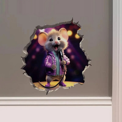 M456 Nakts pilsētā Dejojošs peles pāris ar peles cauruma uzlīmi — 3D sienas uzlīme ar peles caurumu