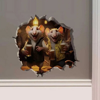 M456 Nakts pilsētā Dejojošs peles pāris ar peles cauruma uzlīmi — 3D sienas uzlīme ar peles caurumu