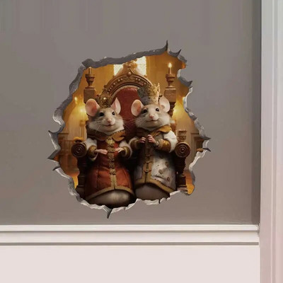 M456 Nakts pilsētā Dejojošs peles pāris ar peles cauruma uzlīmi — 3D sienas uzlīme ar peles caurumu