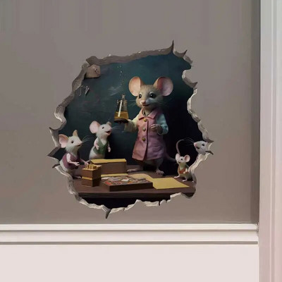 M456 Nakts pilsētā Dejojošs peles pāris ar peles cauruma uzlīmi — 3D sienas uzlīme ar peles caurumu