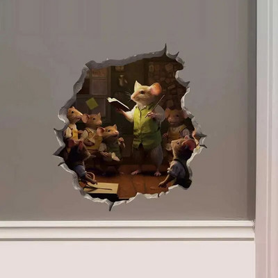 M456 Nakts pilsētā Dejojošs peles pāris ar peles cauruma uzlīmi — 3D sienas uzlīme ar peles caurumu