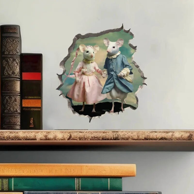 M456 Nakts pilsētā Dejojošs peles pāris ar peles cauruma uzlīmi — 3D sienas uzlīme ar peles caurumu