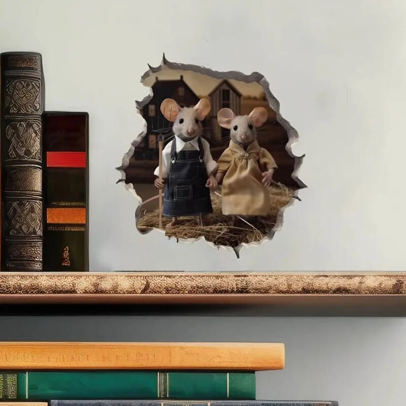 M456 Nakts pilsētā Dejojošs peles pāris ar peles cauruma uzlīmi — 3D sienas uzlīme ar peles caurumu